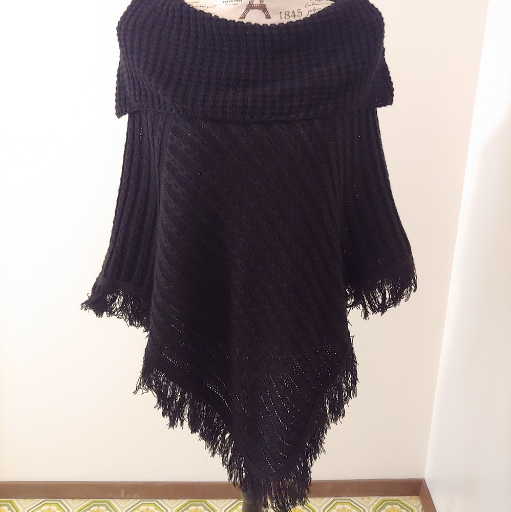 Black sweater poncho one size fits all
